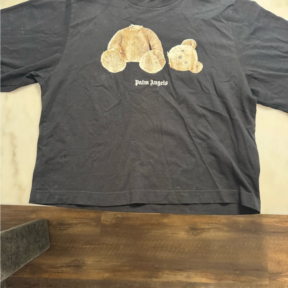 Palm Angels Black Tee with Brown Teddy Graphic